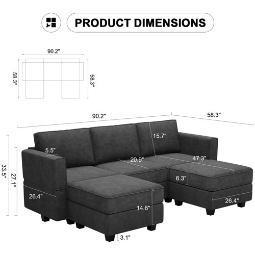 Latitude Run® Modular Sectional Sofa With Storage Seat Convertible